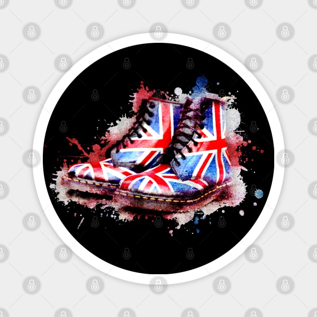 Union Jack flag Dr Martens boots on Black Magnet by CACreative